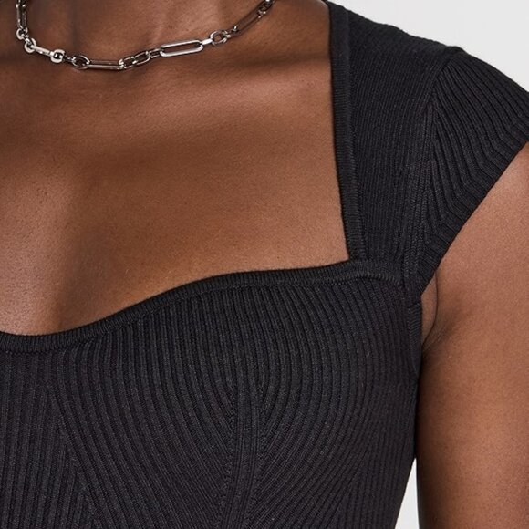 REFORMATION NADINE RIBBED KNIT FITTED SWEATER TOP SWEETHEART NECKLINE BLACK SMAL - Picture 7 of 8